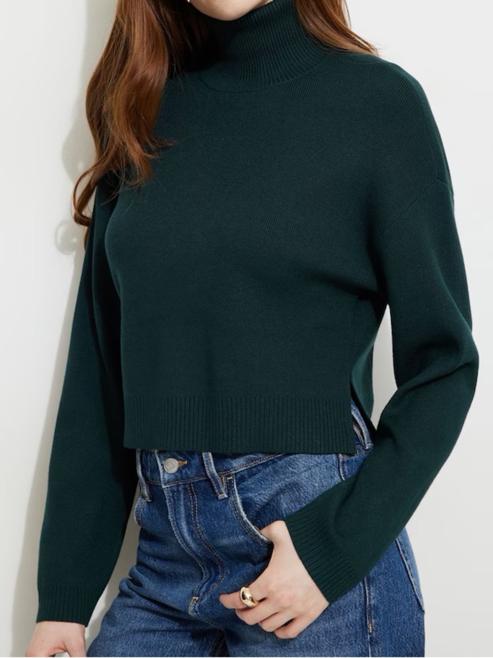 Dynamite Ponderosa Pine Teal Relaxed Turtleneck Cropped Sweater Size S